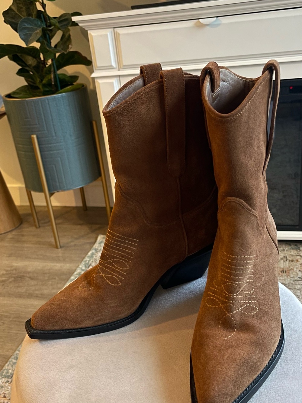 Anine Bing Tania Brown Suede Western Cowboy Heeled Boots - Picture 11 of 14
